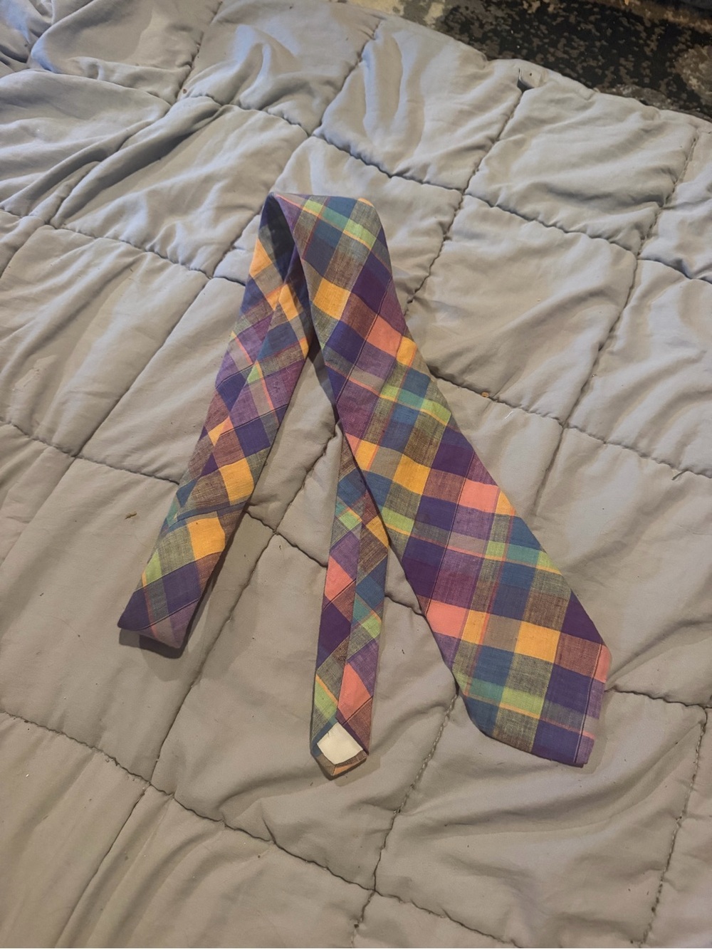 Plaid Cotton Tie in Purple, Orange and Green Accent